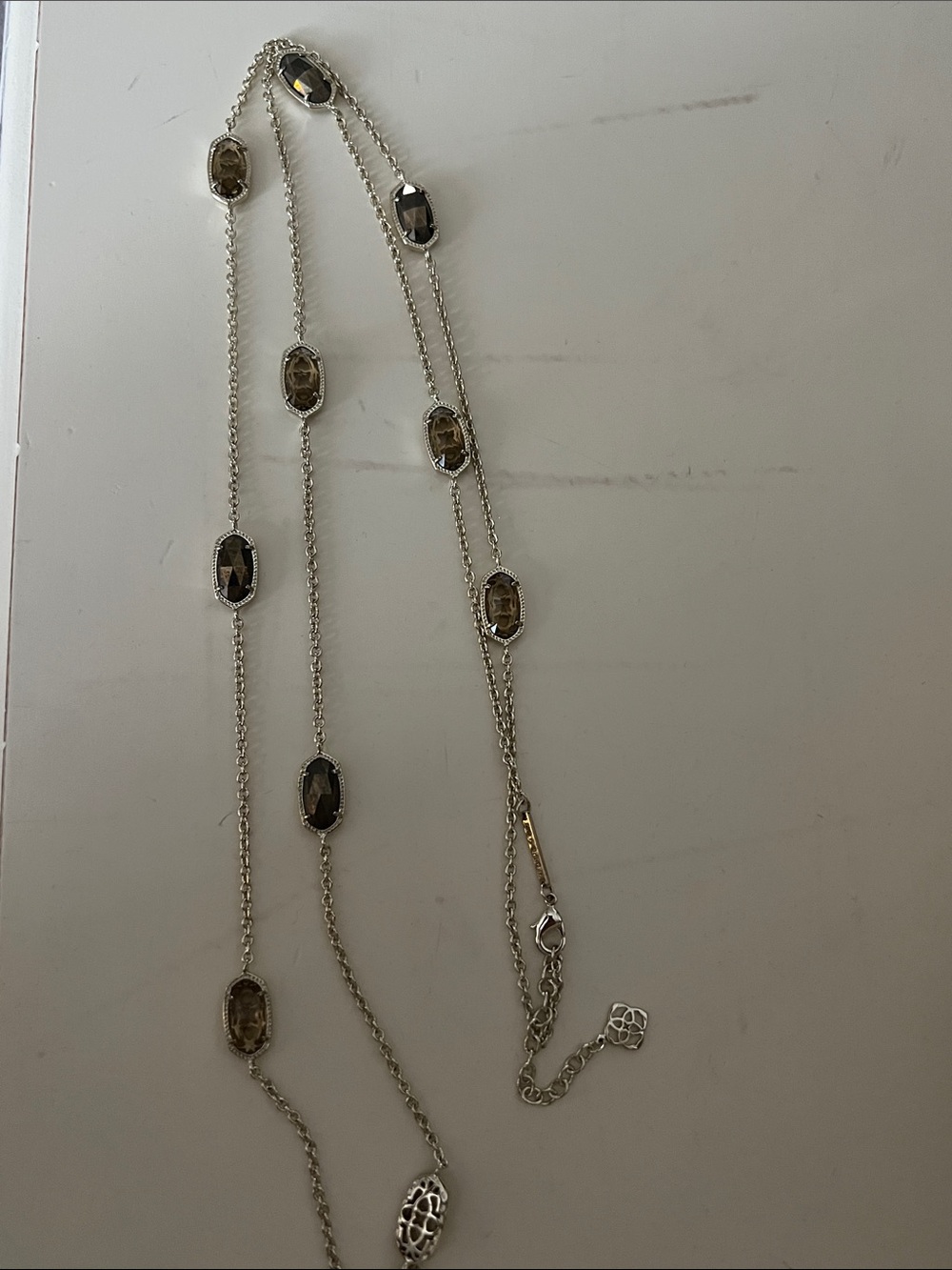 Kendra Scott Silver Long Station Necklace with Smoky Gray Stones